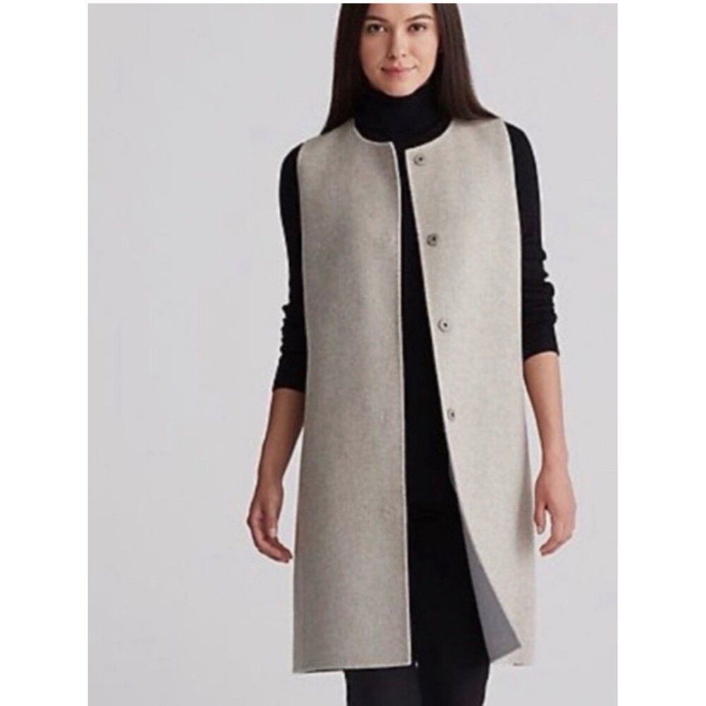 Eileen Fisher Brushed Wool Doubleface Vest Snap Buttons SZ M